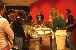 students looking at exhibit